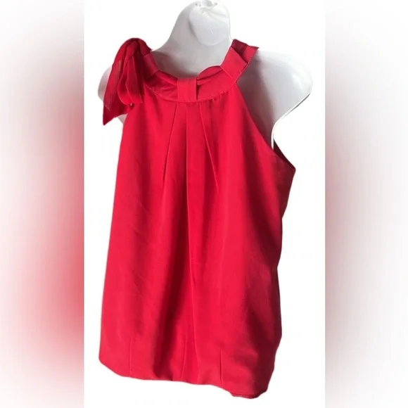 EUC Zara Halter Blouse Red Sleeveless 
High Neck Pleated With Tie Top Size S - Picture 2 of 4
